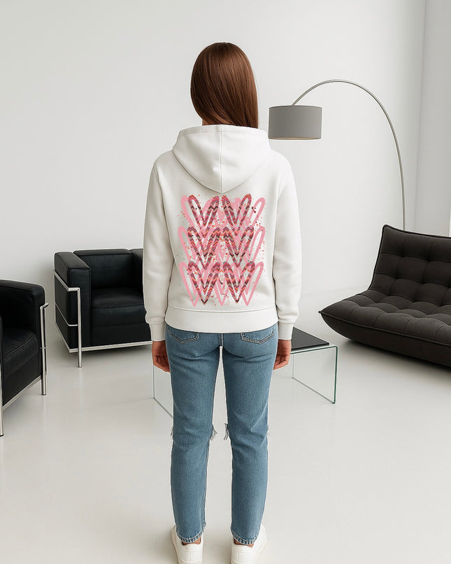 Coral Zig Zag Heart Printed Hoodie