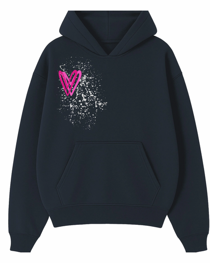 Hot Pink/Silver Heart Printed  Hoodie Kids