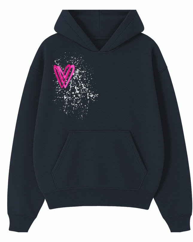 Hot Pink/Silver Heart Printed  Hoodie Kids