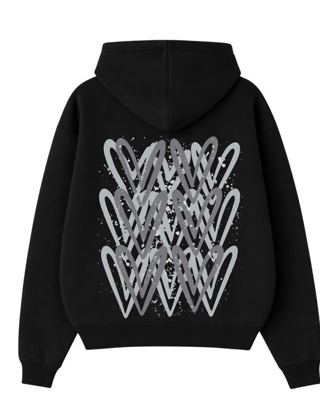 Grey Heart Printed Hoodie Adults