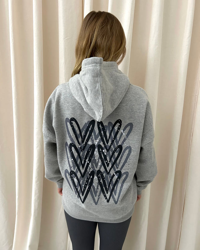 Dark Grey Heart Printed Hoodie Adults