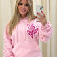 Miss Runway Pink Heart Graffiti Ruched Hoodie Pink