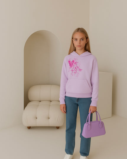Hot Pink Heart Printed Hoodie