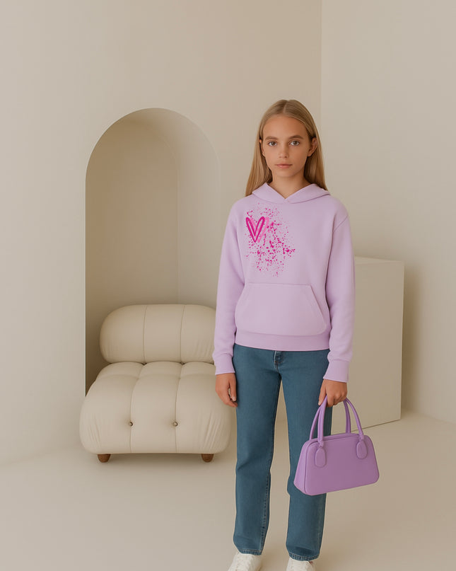 Hot Pink Heart Printed Hoodie