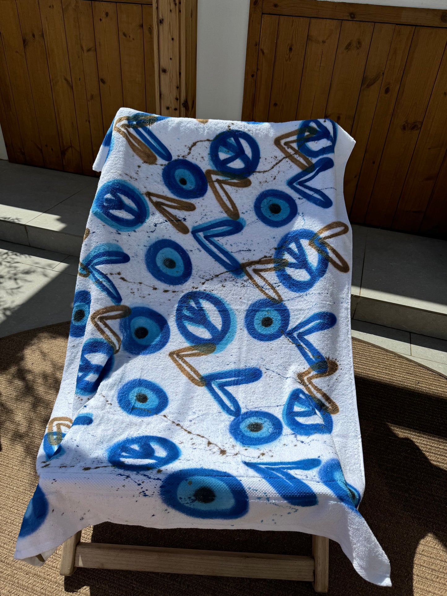 Evil Eye, Peace, Heart Sprayed Beach Towel