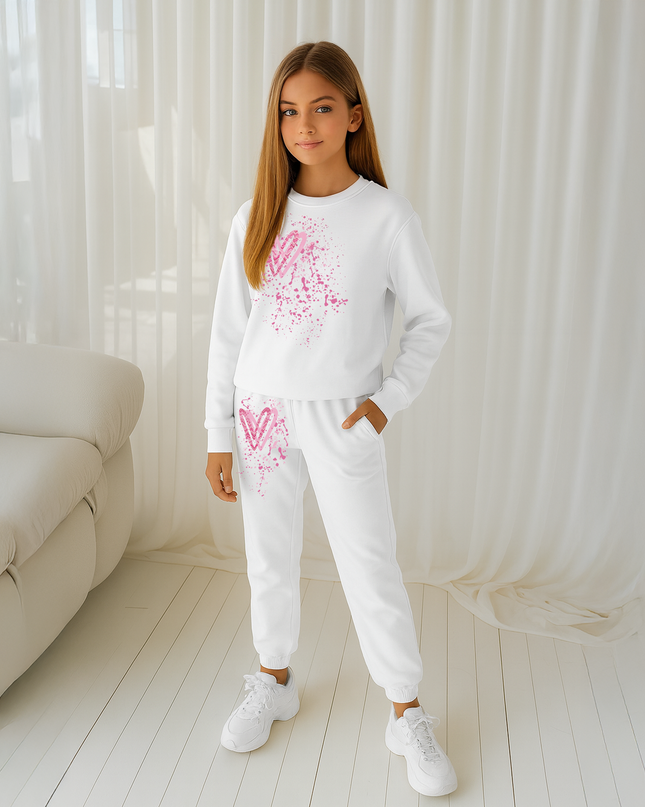 Pink Zig Zag Hearts Printed Sweatshirt Tracksuit Kids