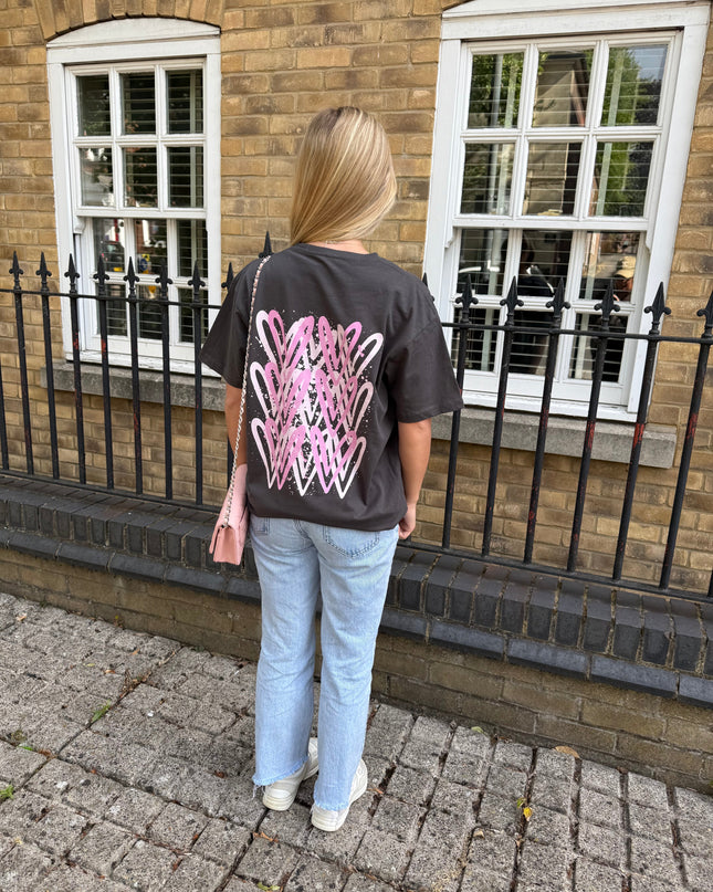 Pink Heart Printed T-shirt Adult