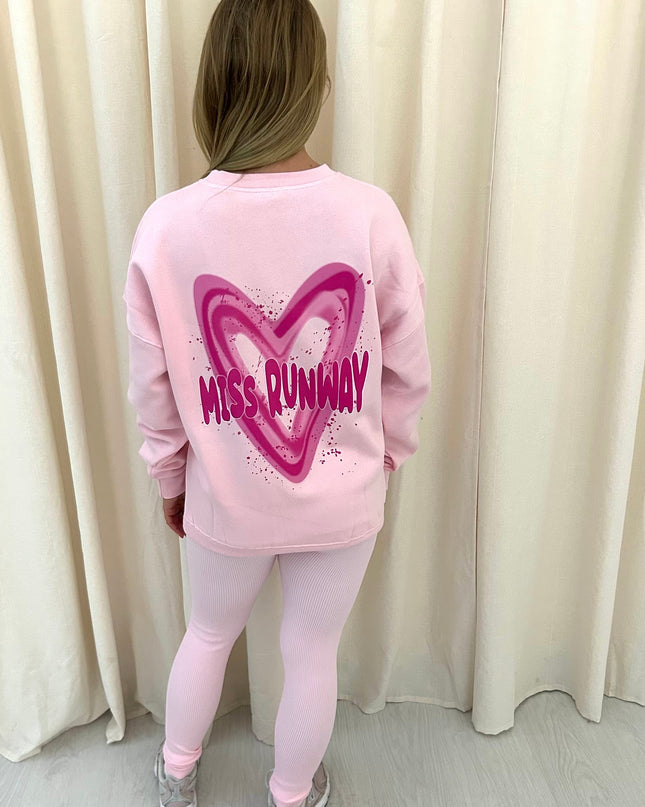 Miss Runway Pink Heart Printed Sweatshirt & Leggings Adults