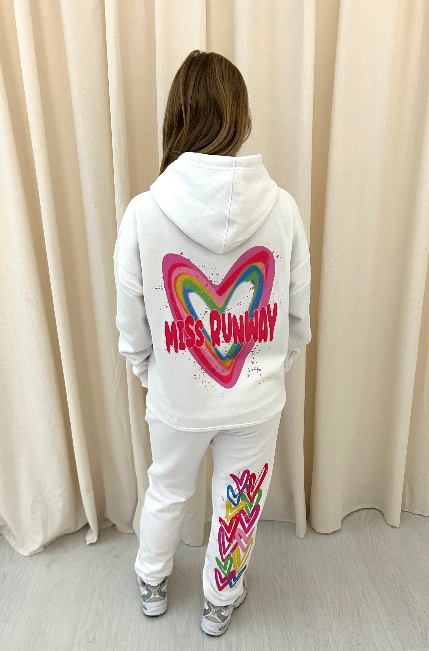 Miss Runway Multicolour Heart Graffiti Hooded Tracksuit White