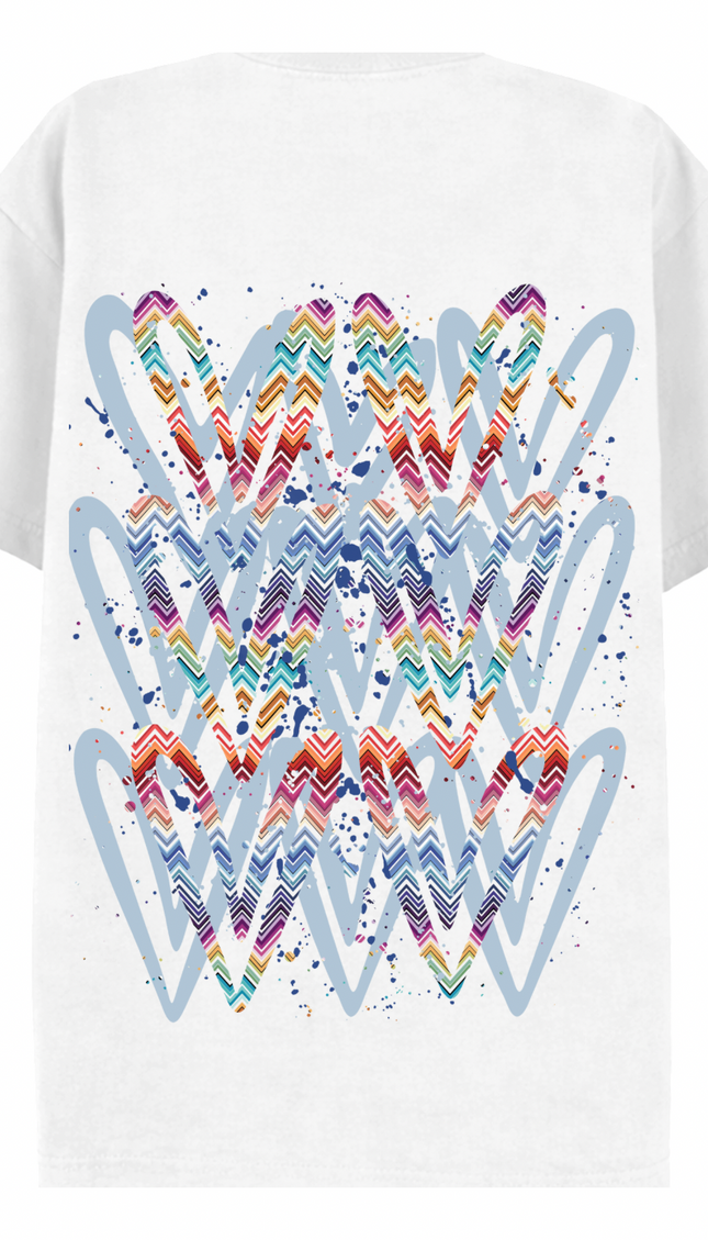 Multicoloured Zig Zag graffiti heart T-shirt with spray paint effect print – women's T-shirt by Miss Runway
