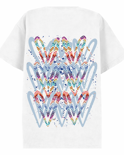Multicoloured Zig Zag Heart Printed T-shirt Kid