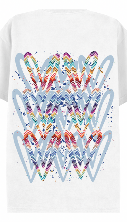 Multicoloured Zig Zag Heart Printed T-shirt White – adult printed t-shirt by Miss Runway