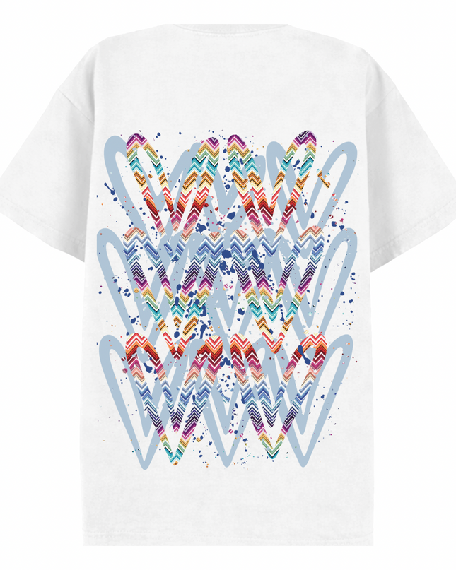 Multicoloured Zig Zag Heart Printed T-shirt Adult