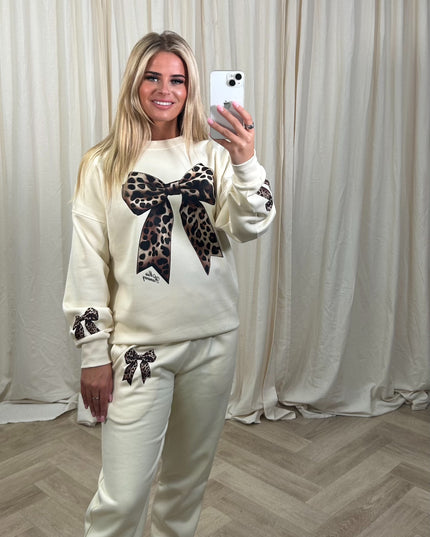 Leapord Bow Sweatshirt Tracksuit