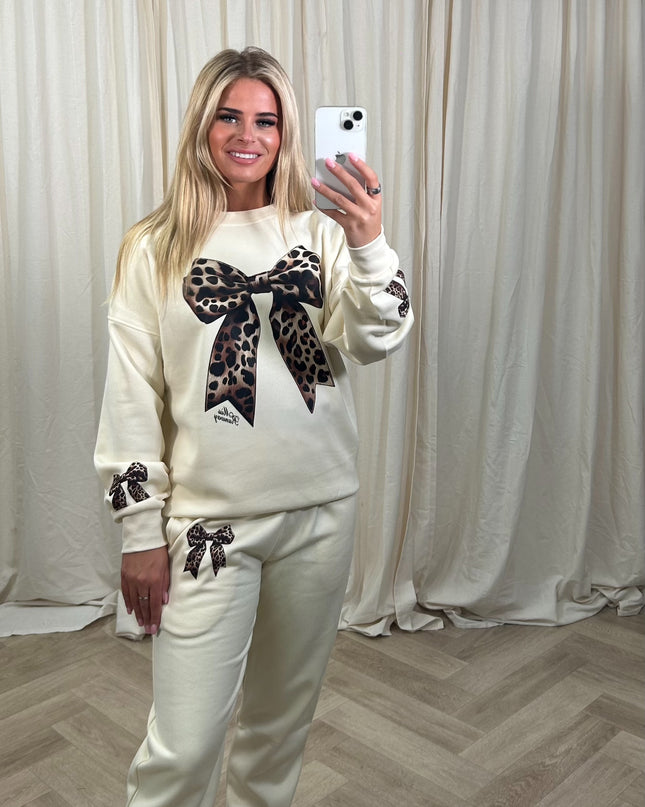 Leapord Bow Sweatshirt Tracksuit