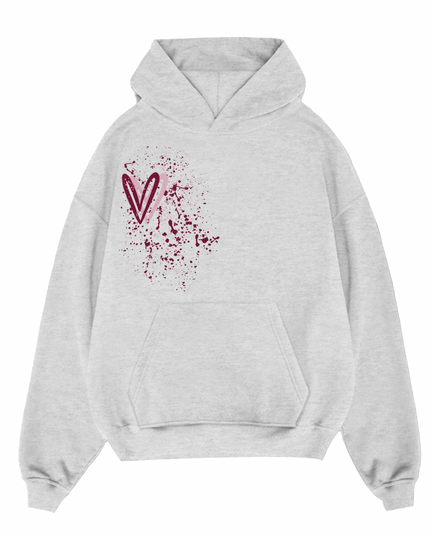 Burgundy Heart Printed Hoodie Kids