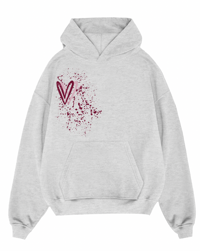 Burgundy Heart Printed Hoodie Kids