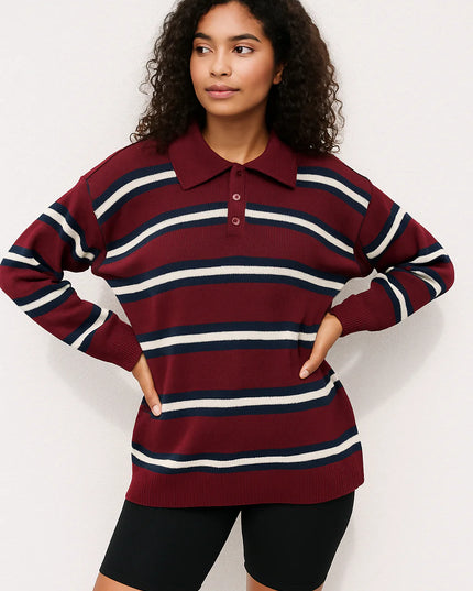 Knitted Rugby Top Burgundy