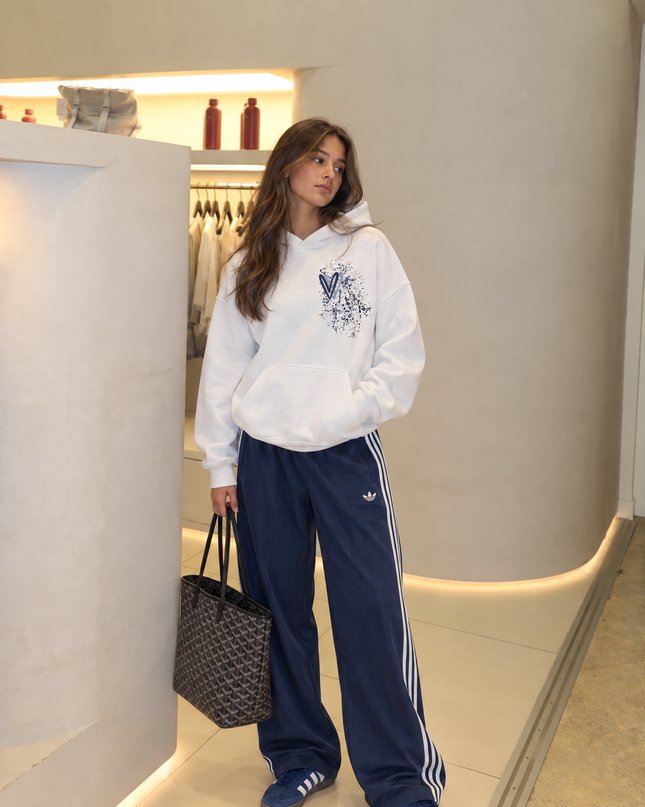 Graffiti Navy Heart Hoodie White/Navy – kids' hoodie by Miss Runway
