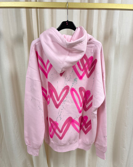 Hot Pink Heart Spray Painted Pink Hoodie Adults