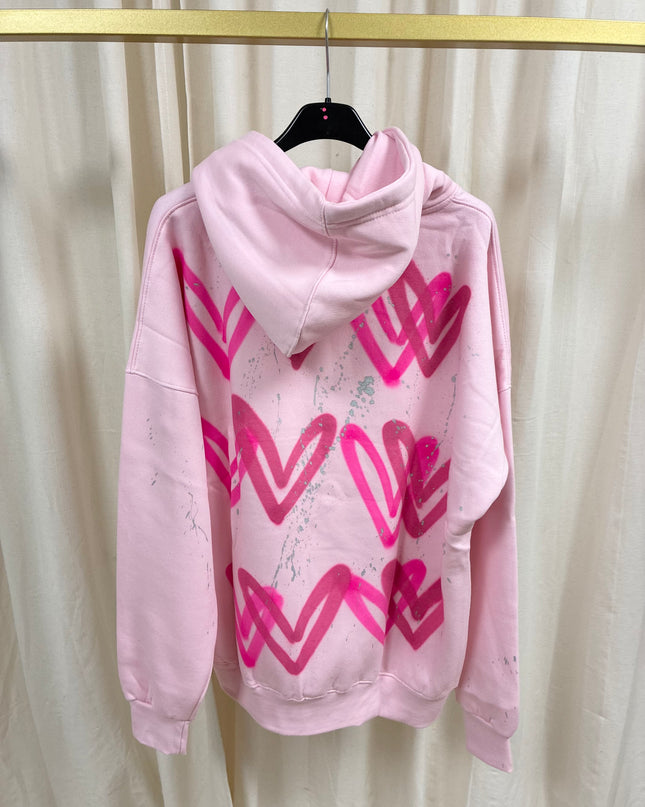 Hot Pink Heart Spray Painted Pink Hoodie Adults