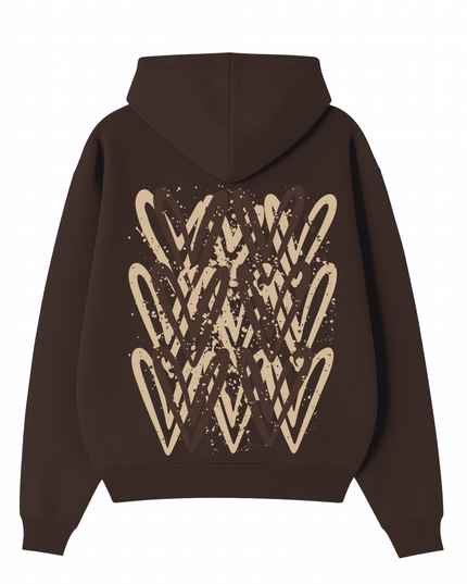 Brown Heart Printed Hoodie Kids