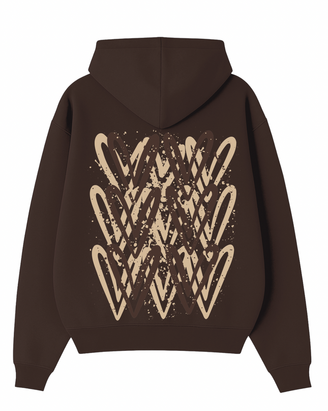Brown Heart Printed Hoodie Adults