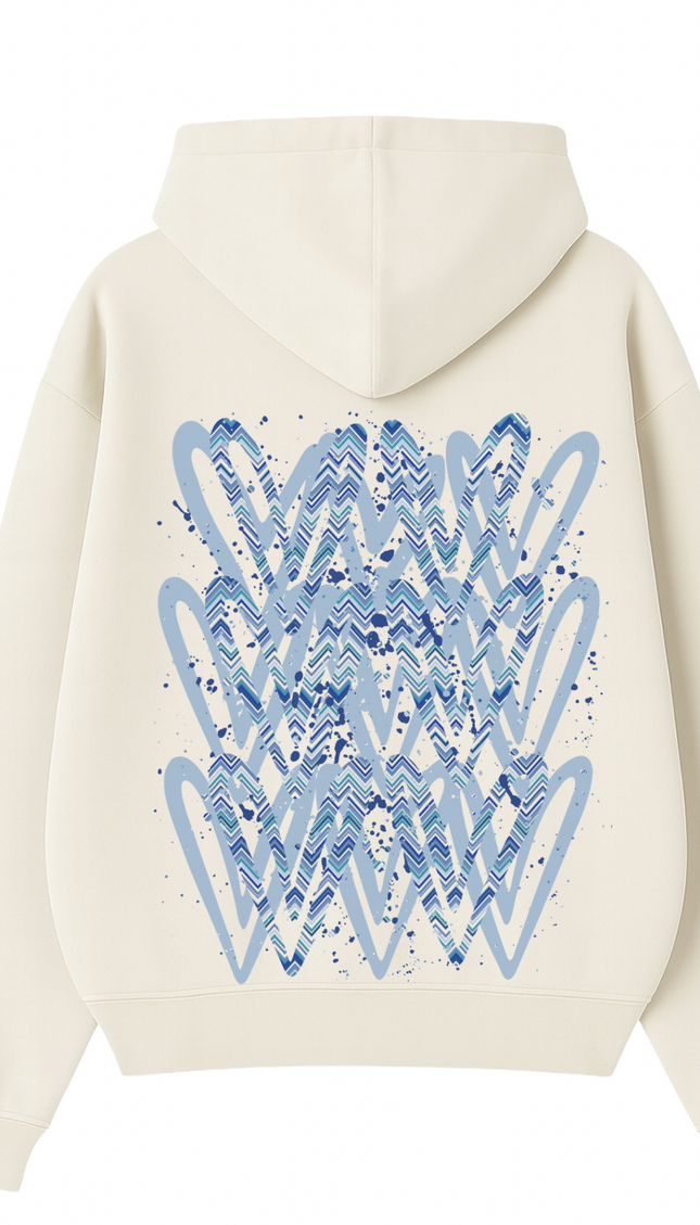 Blue Zig Zag graffiti heart hoodie with spray paint effect print – women's hoodie by Miss Runway