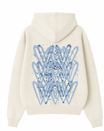 Blue Zig Zag Heart Printed Hoodie Adults
