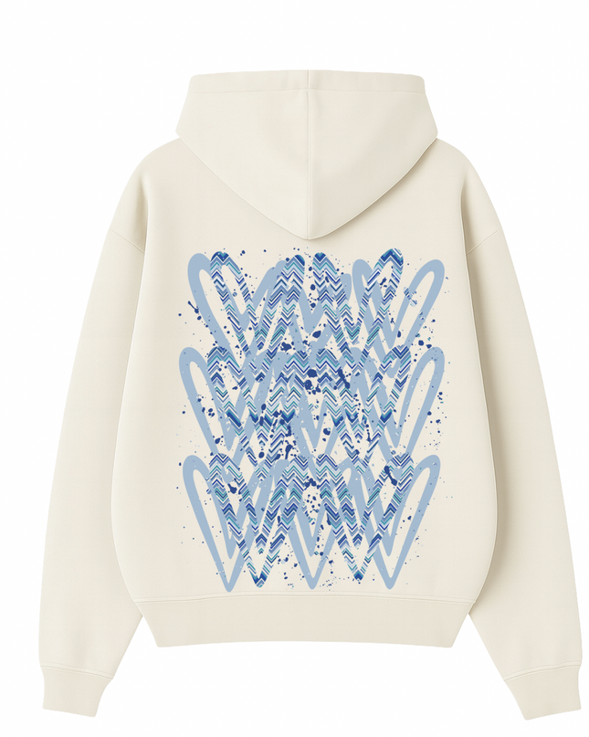 Blue Zig Zag Heart Printed  Hoodie Kids