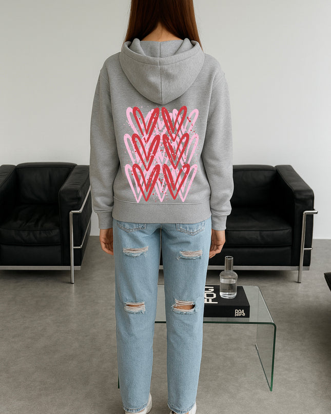 Pink/Red Heart Printed Hoodie