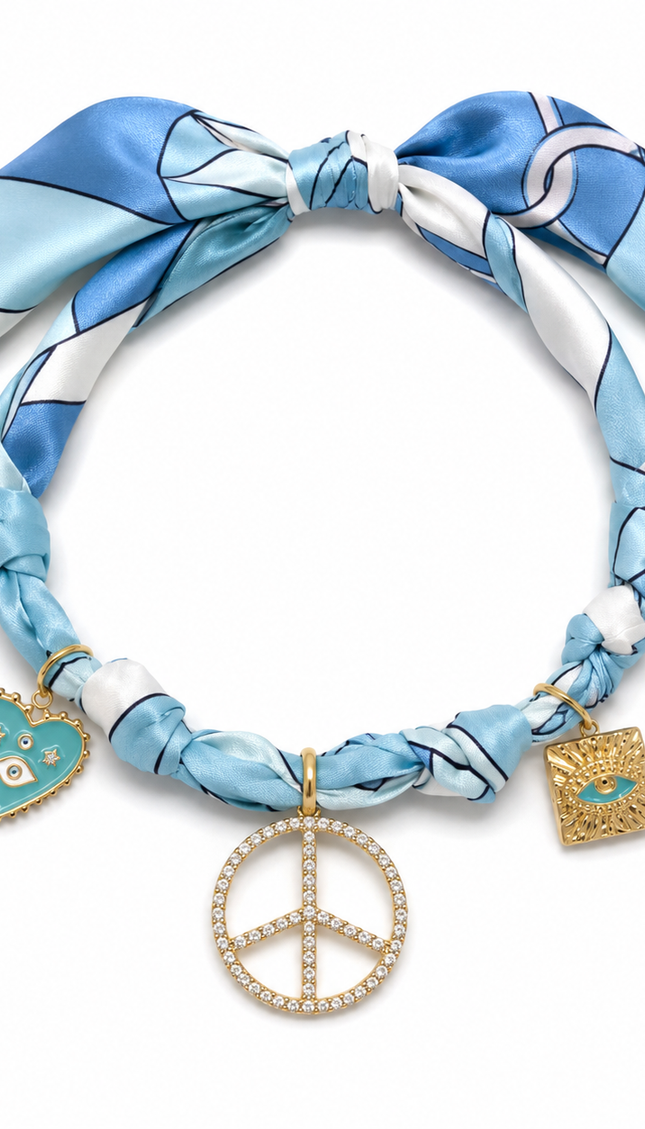 Blue swirl print bandanna choker in a retro 70s psychedelic print – Endless Opulence by Miss Runway
