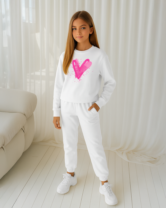 Hot Pink Scatter Hearts Printed Sweatshirt Tracksuit Kids