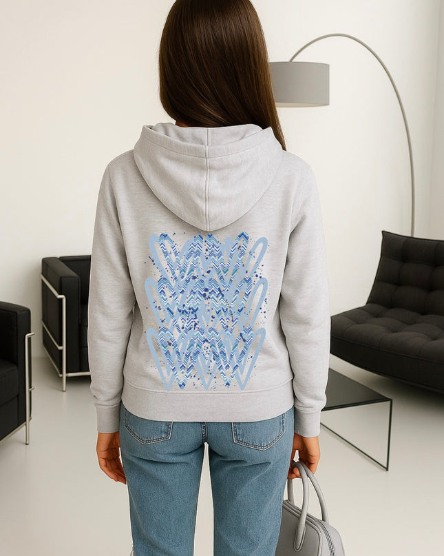 Light Blue Zig Zag Heart Printed Hoodie