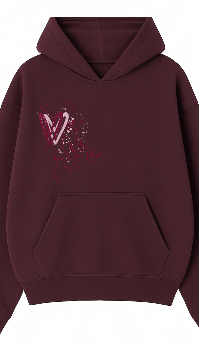 Burgundy Heart Printed Hoodie – image 4