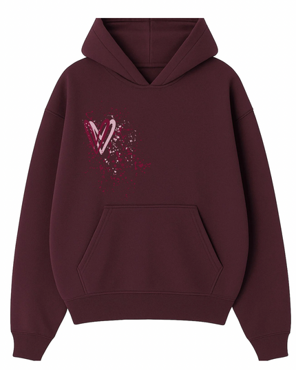Burgundy Heart Printed Hoodie Kids