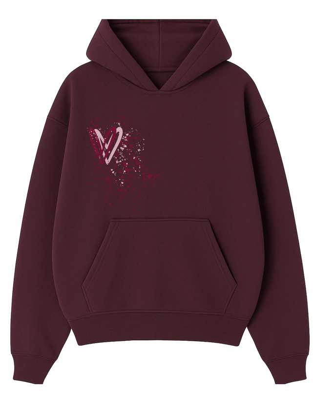 Burgundy Heart Printed Hoodie Kids