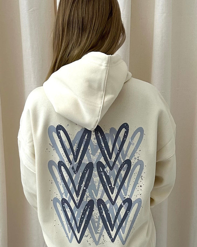 Grey Heart Printed Hoodie Adults