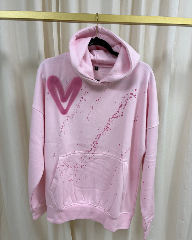 Pink Heart Spray Painted Pink Hoodie Adults