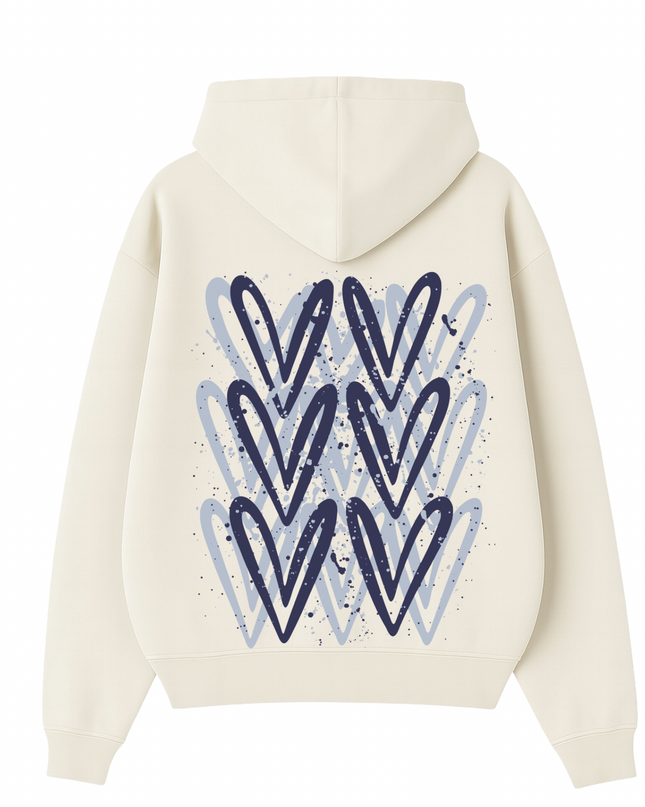 Navy Blue Heart Printed Hoodie Adults