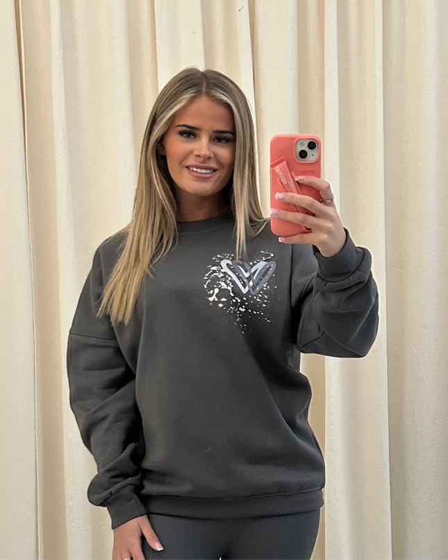 Grey Heart Printed Sweatshirt Adults