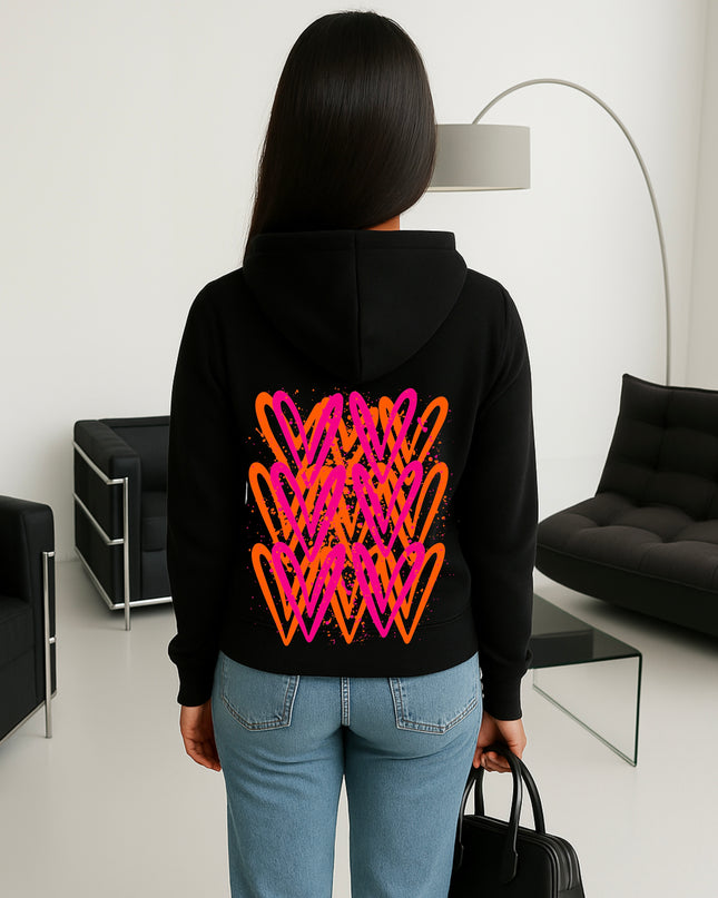 Neon Pink And Orange Heart Printed Hoodie