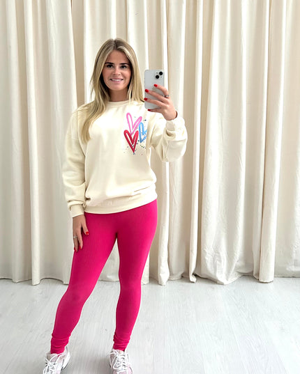 Miss Runway Multicoloured Heart Printed Sweatshirt & Leggings Adults