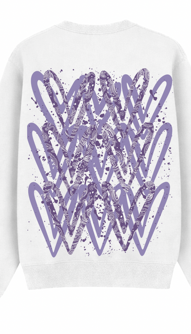 Lilac Paisley graffiti heart sweatshirt with spray paint effect print – women's sweatshirt by Miss Runway