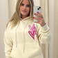 Miss Runway Pink Heart Graffiti Hoodie Cream