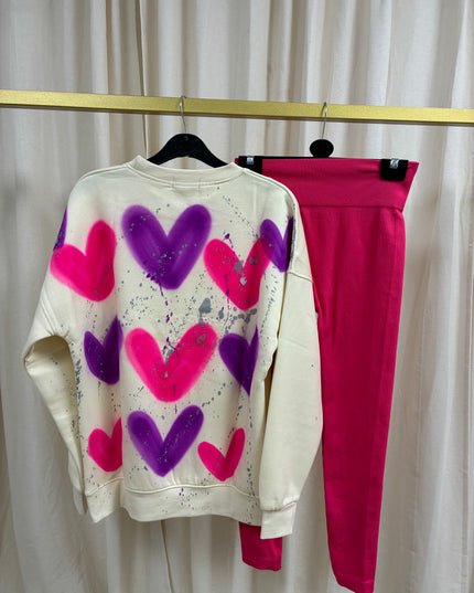 Purple/Hot Pink Heart Sweatshirt Legging Set Adults