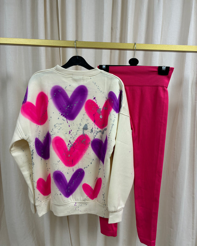Purple/Hot Pink Heart Sweatshirt Legging Set Adults