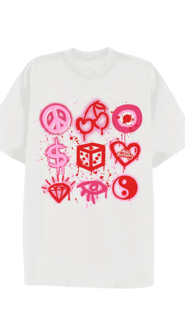 Pink Peace,Cherry, Evil Eye, Dice T-shirt