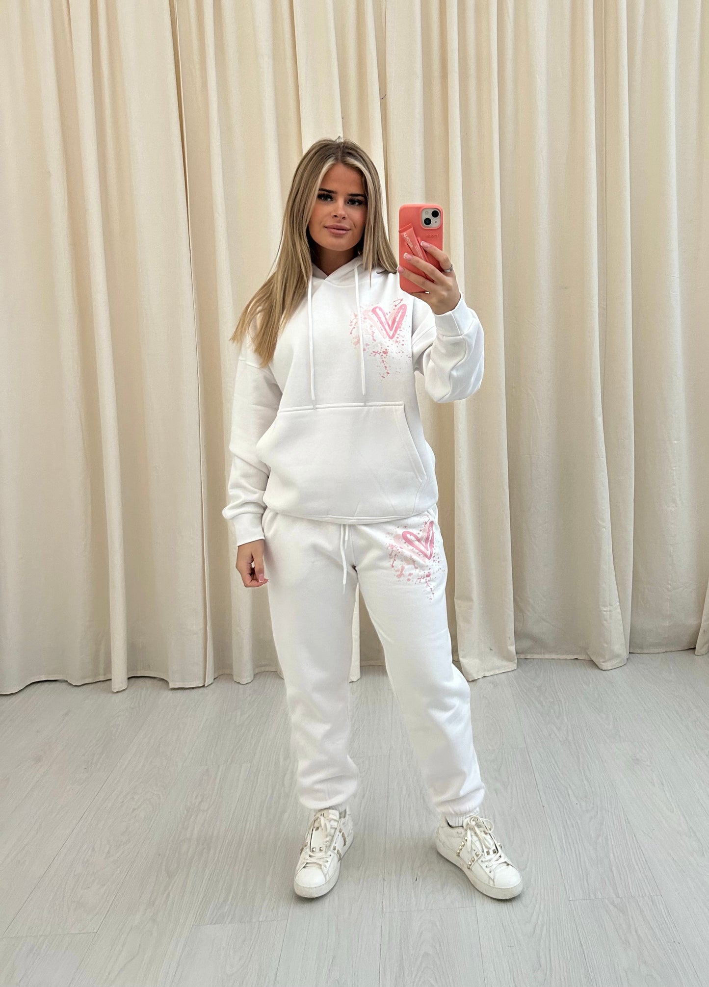 Pink Heart Graffiti Hooded Tracksuit White