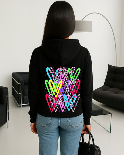 Multicoloured Leopard Heart Printed Hoodie